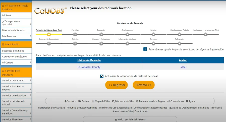 CalJOBS resume proceso